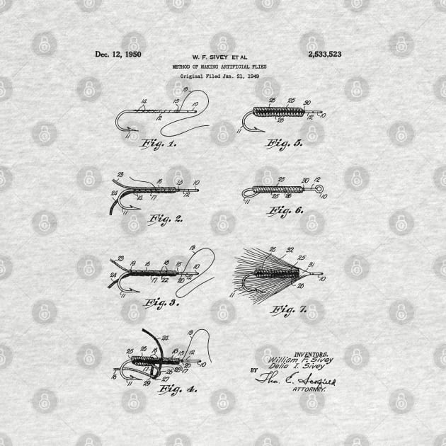 Fly Fishing Patent - Fisherman Art - Black And White by patentpress